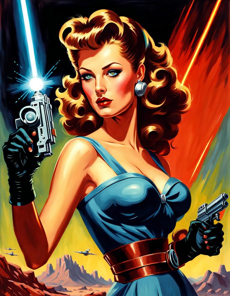 Sci-Fi Pin-Up Girl in Retro Style