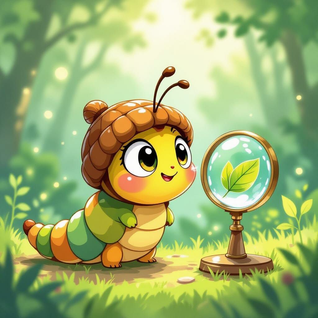 Curious Caterpillar Explorer in Ghibli Animation Style