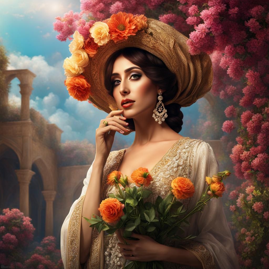 Fayrouz Holding Flower in Impressionist Style