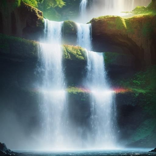 Rainbow Waterfall in Hyperrealistic Splash Art Style