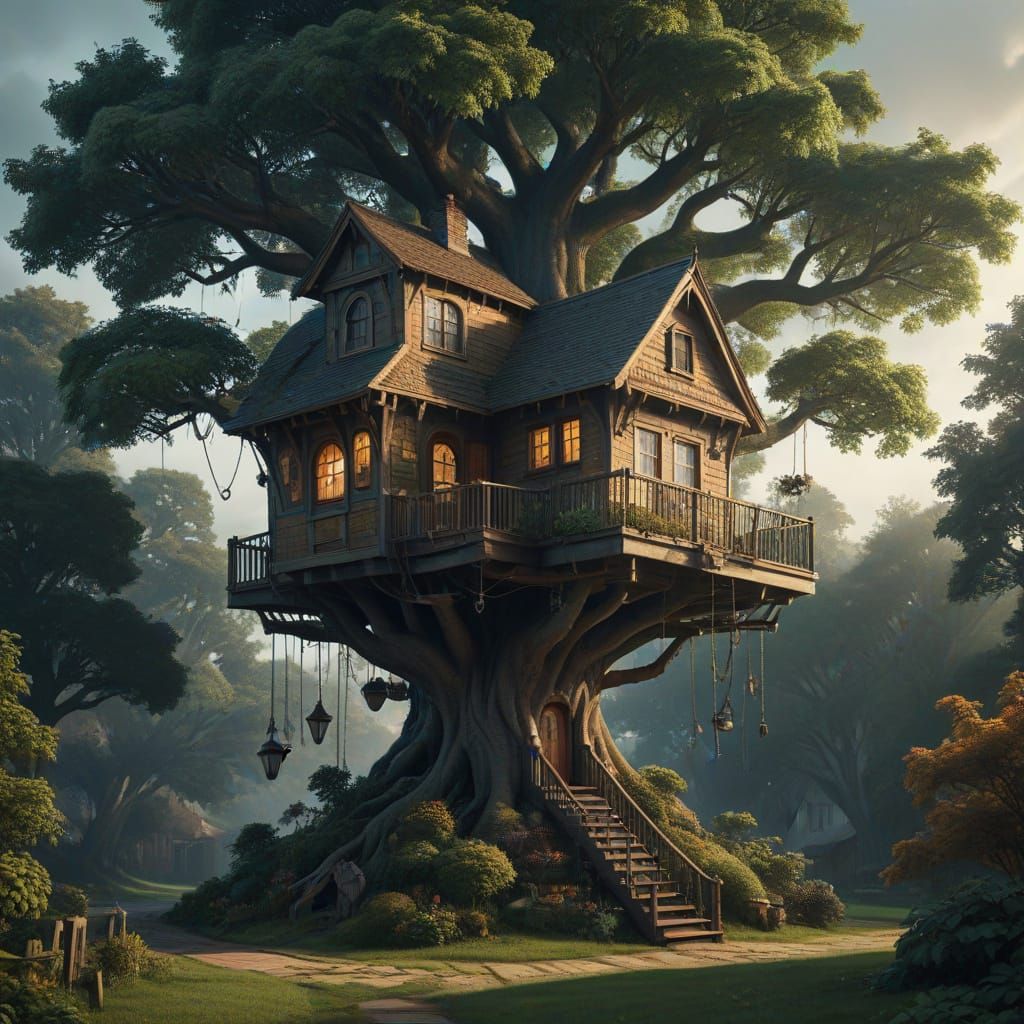 Epic Suburban Treehouse in Cinematic Style