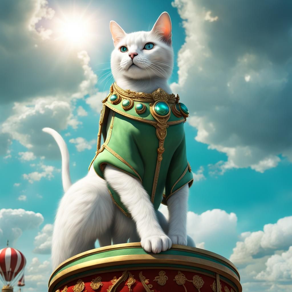 Elegant White Cat Rides Elephant in Circus