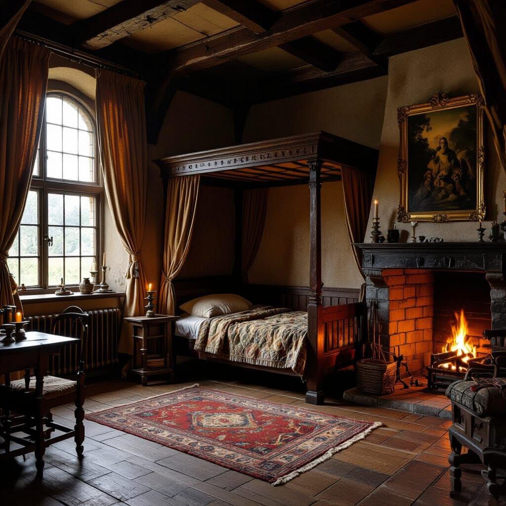 Empty Medieval Bedchamber in Rembrandt Style