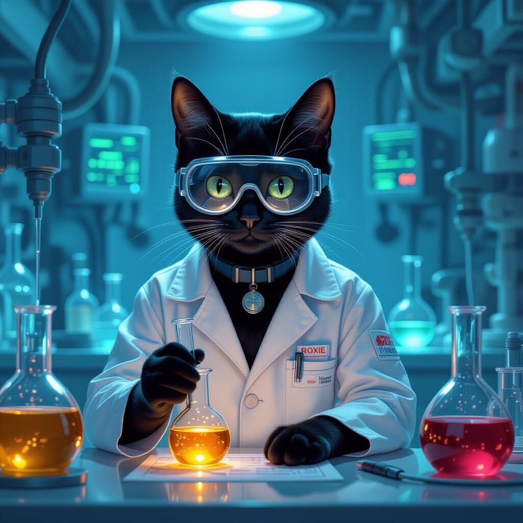Cat Scientist in High-Tech Laboratory