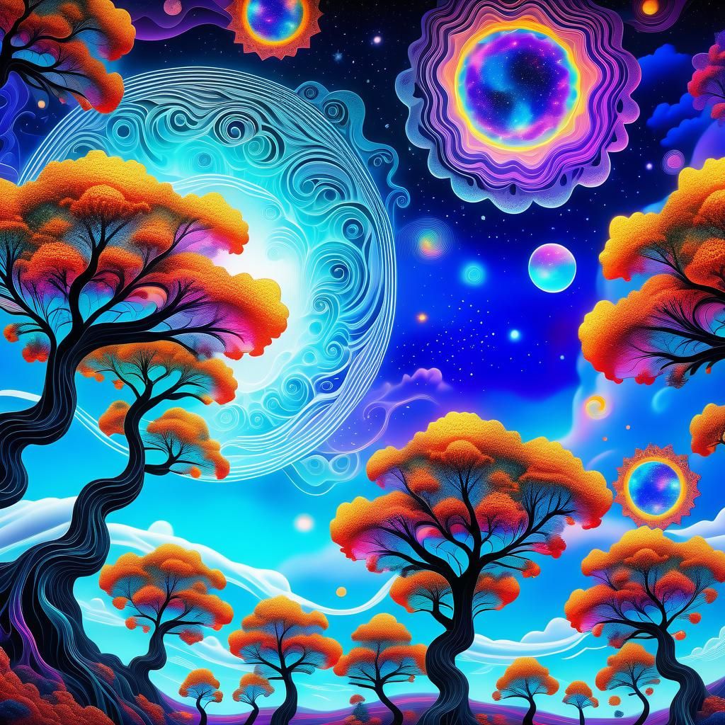 Astral Trees in Clouds: Holographic Illustration