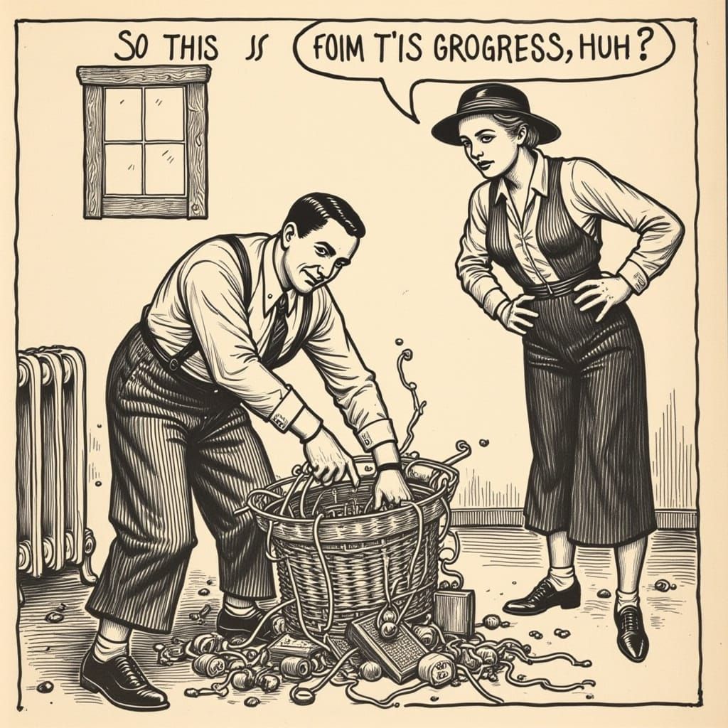 Vintage Comic: Man Trips Over Modern Gadgets