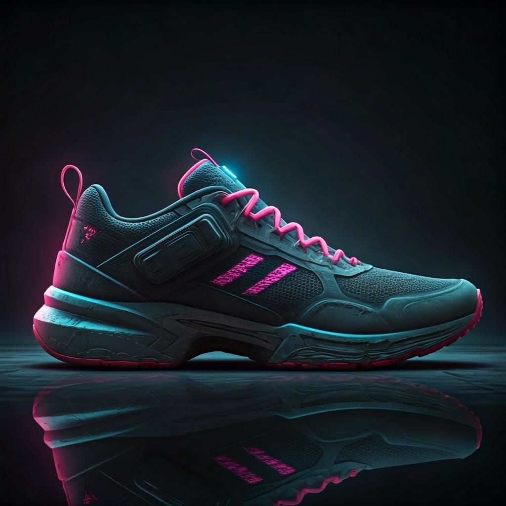 Cyberpunk Sneakers with Neon Accents and Shock Absorbers