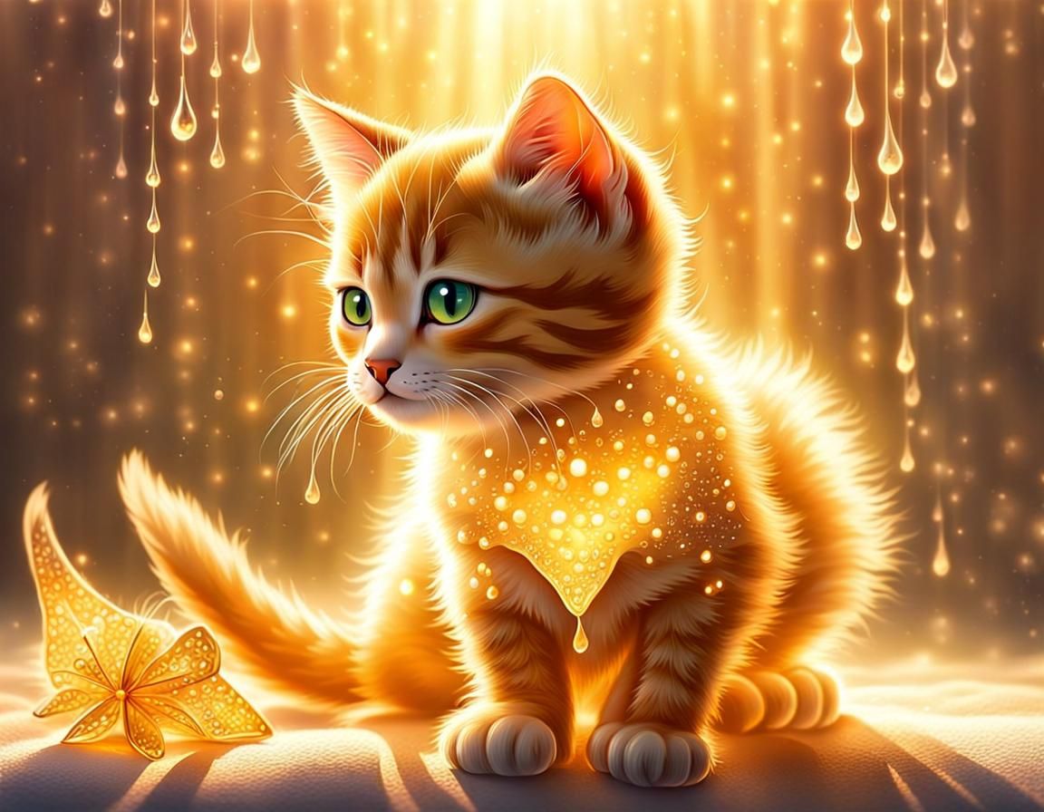 Crystal Kitten in Morning Light: Digital Illustration