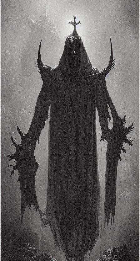 Sinister Hooded Demon at Altar, Gothic Horror