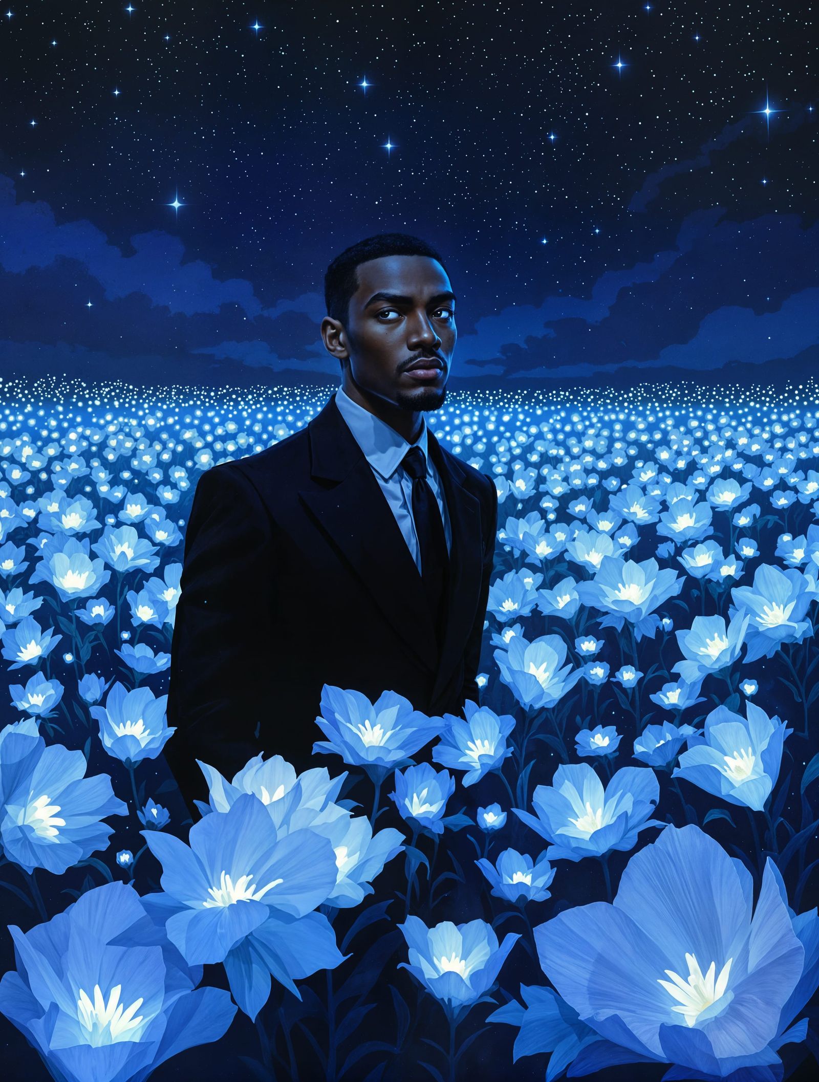 Enchanted Moonflower Encounter under Starry Night Sky