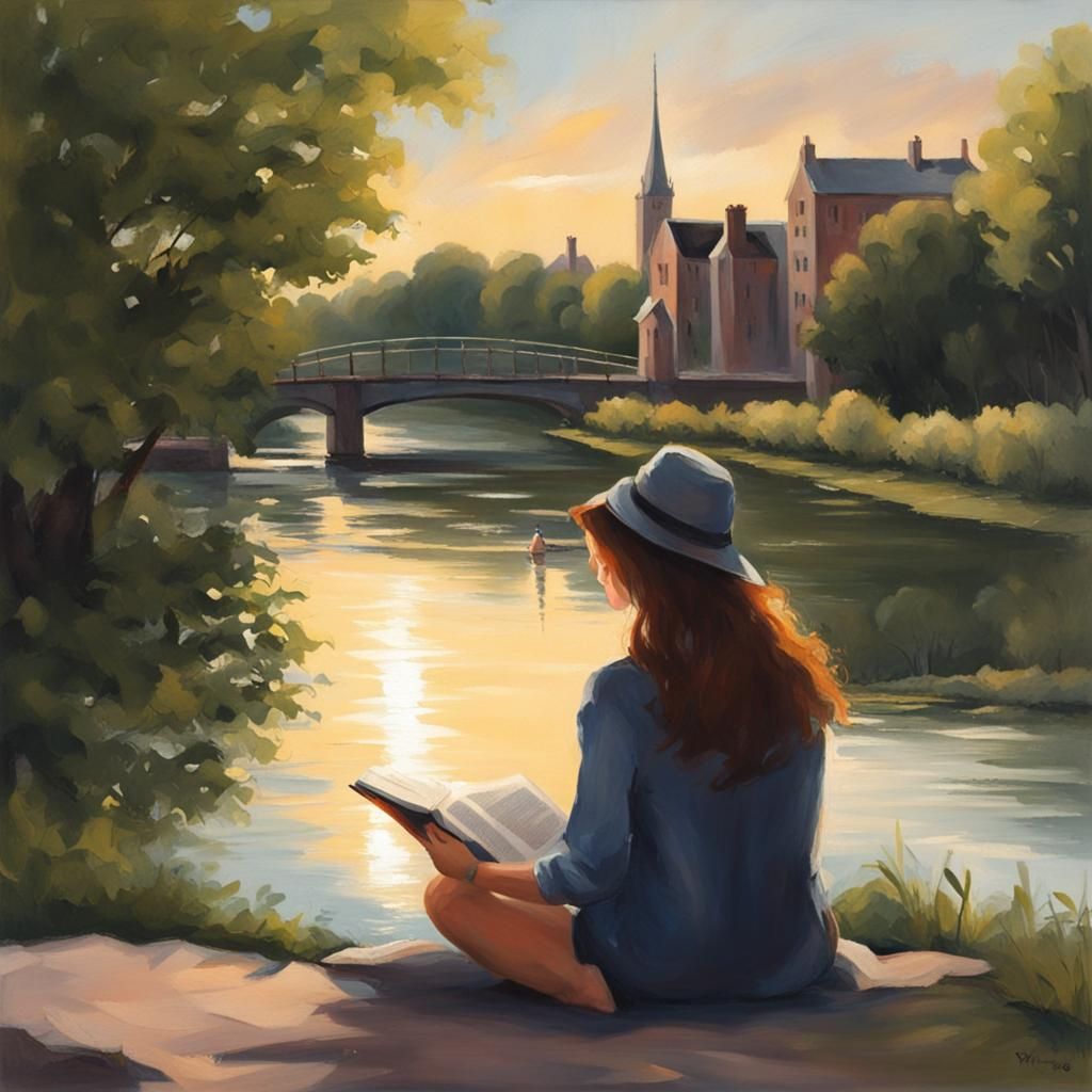 Peaceful Riverside Reading Scene
