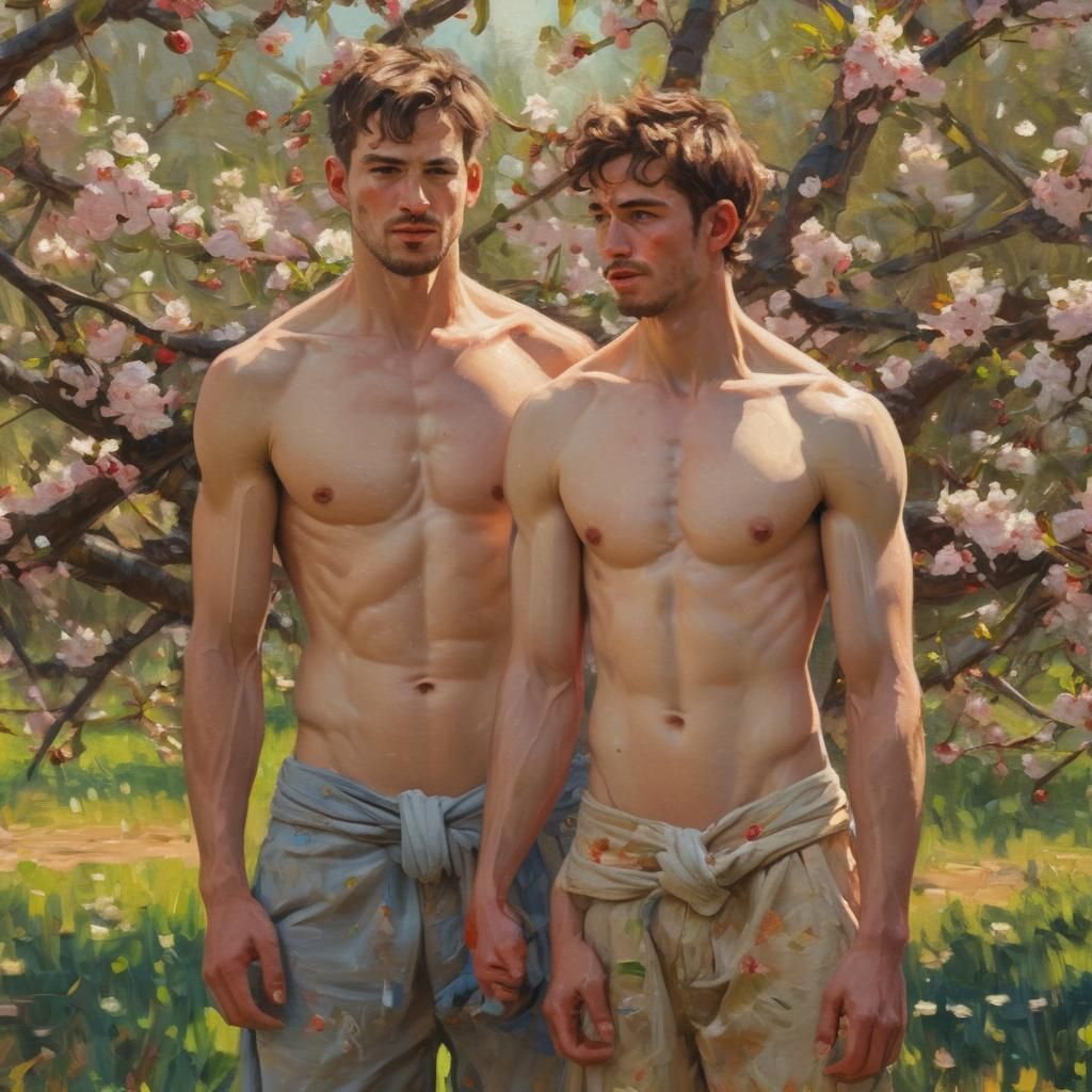 Cherry Orchard: A Neo-Impressionistic Oil Painting