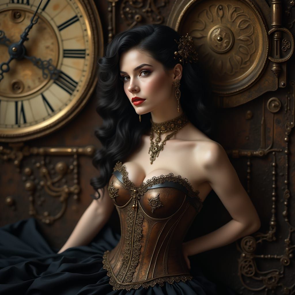 Steampunk Woman Portrait in Gears and Clocks