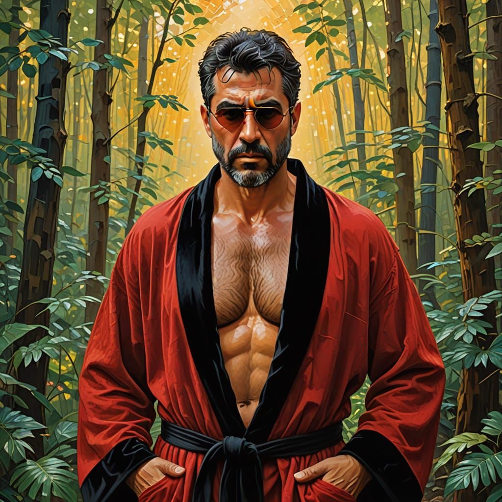 Fierce Man in Velvet Robe: Impasto Portrait