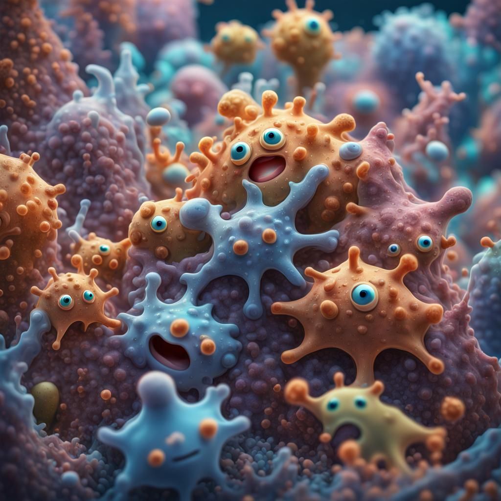 Amoebas in Microscopic Wonderland: Digital Illustration