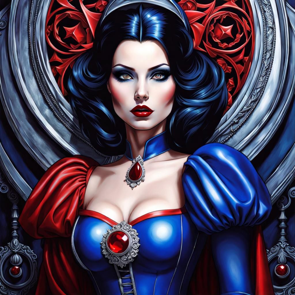 Gothic Snow White in Latex Costume, Retro-Futuristic Art