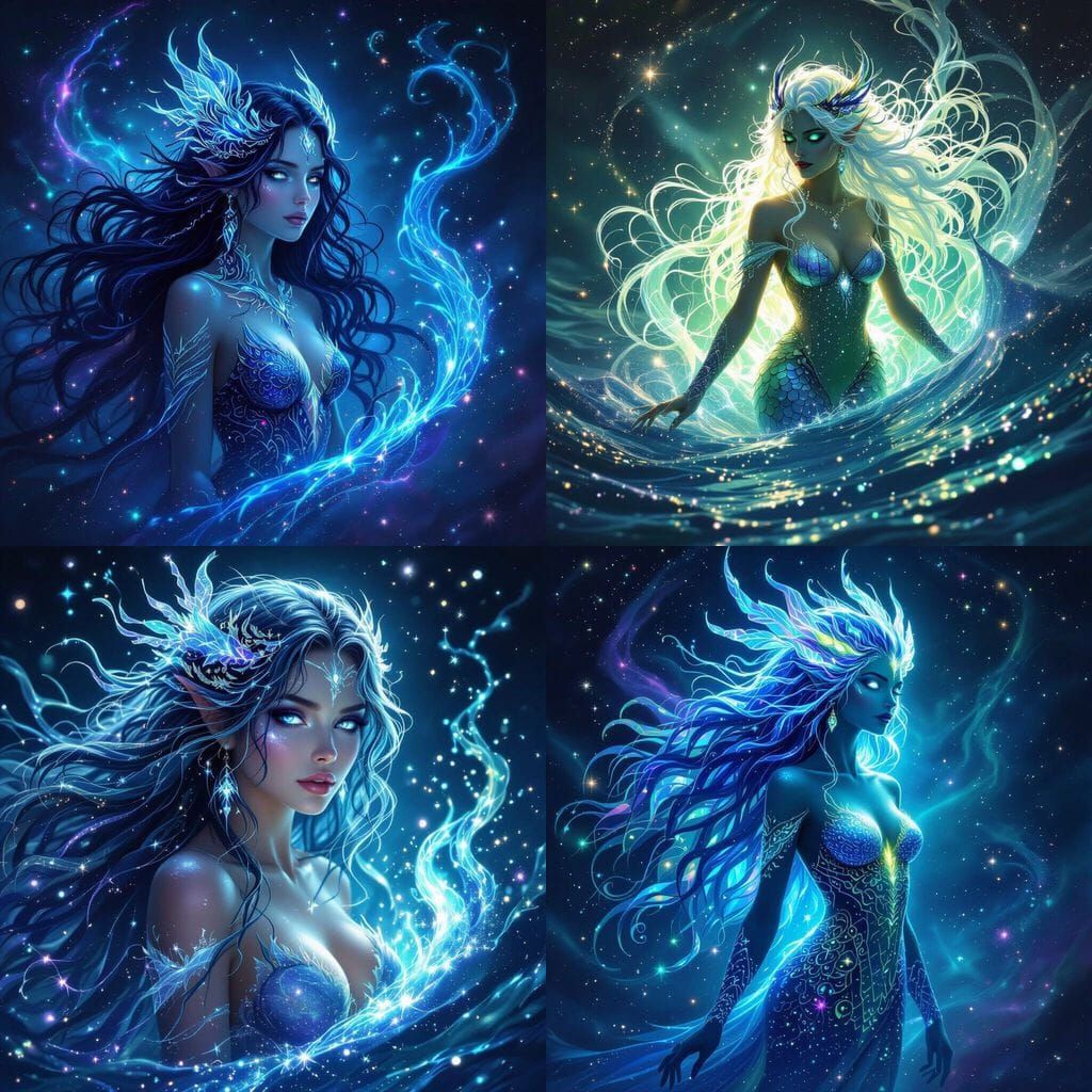 Bioluminescent Siren Amidst Magic Stardust