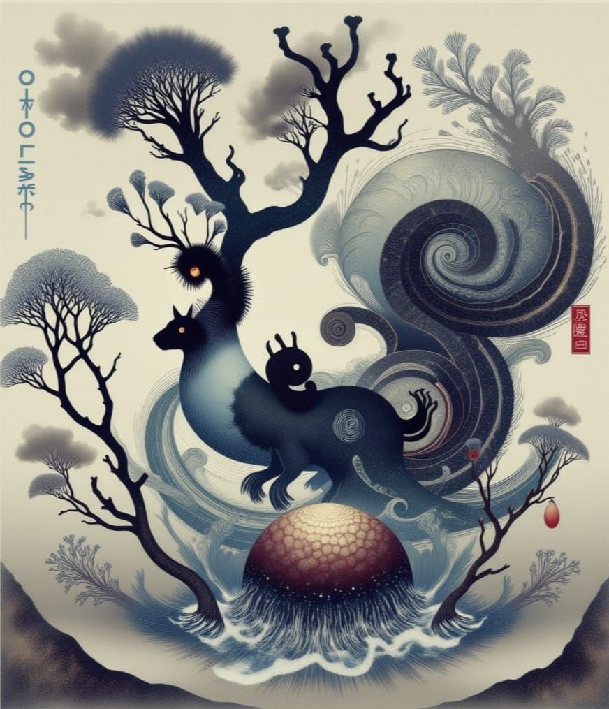 Abstract Ethereal Landscape with Ghostly Elements