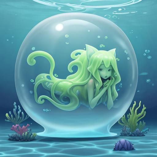 Translucent Slime Girl in Underwater Cozy House