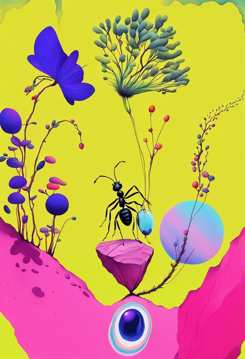 Ant Observes Human Birth: Psychedelic Mixed Media