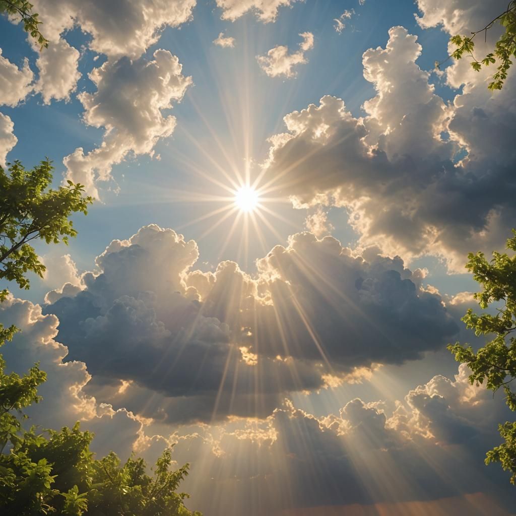 Heavenly Sunshine Beams in the Clouds