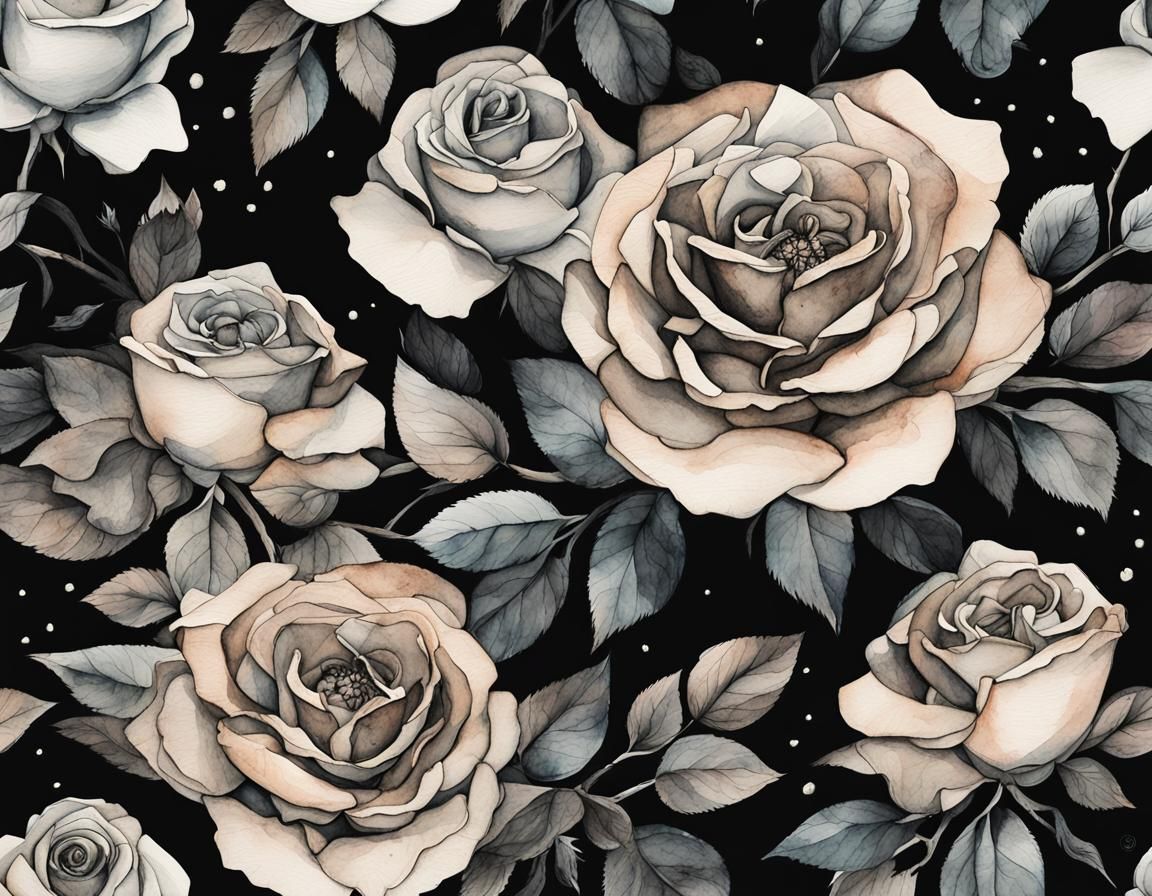 Vintage Roses and Moths Watercolor Art