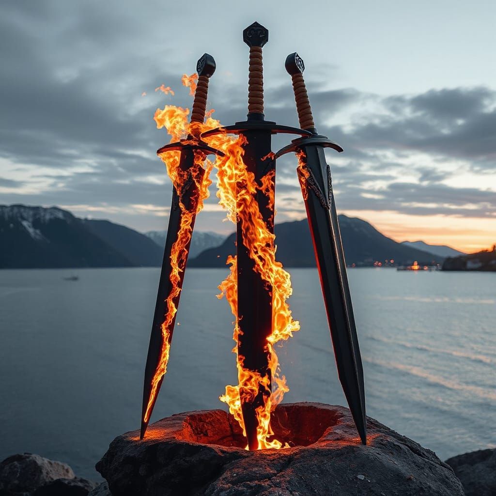 Viking Fire Swords Commemorating Hafrsfjord Battle