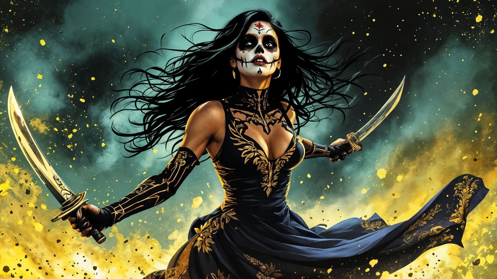 Latina Assassin Wields Knives in a Sugar Skull Face Painted ...
