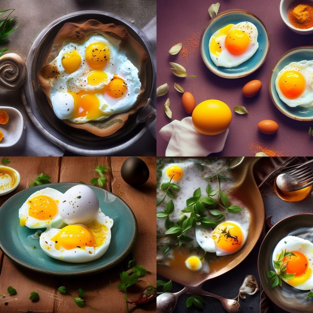 Turkish Eggs Cilbir with Poached Egg in Matte Painting