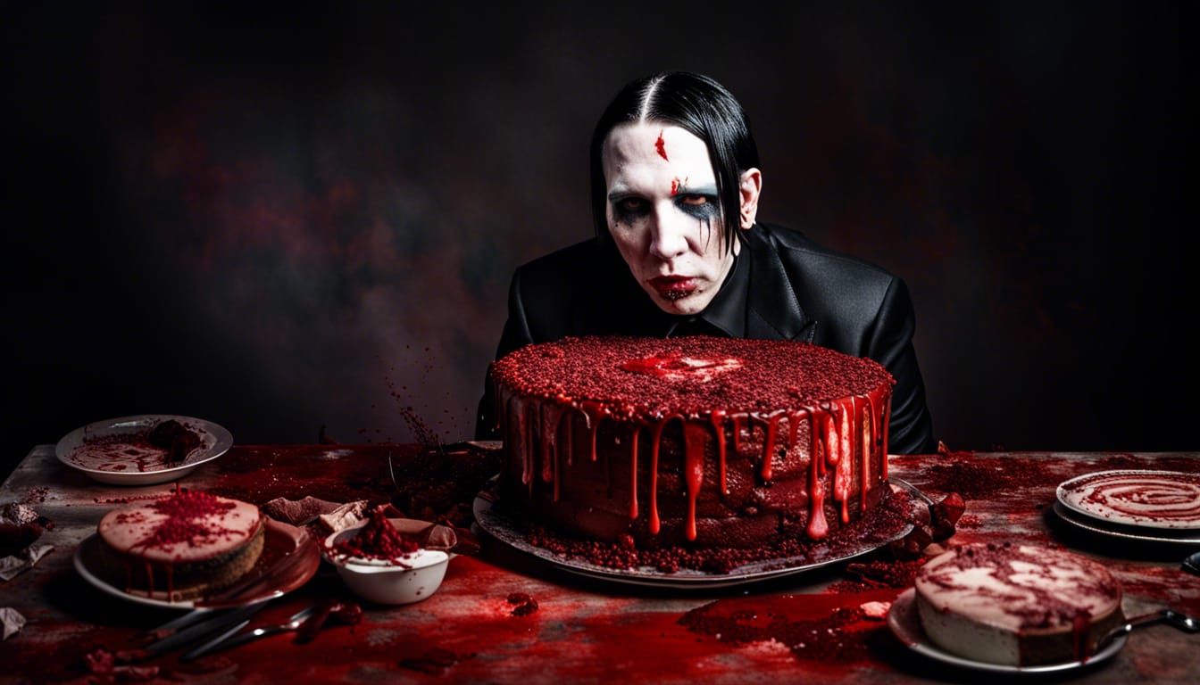 Happy Marilyn Manson, with his Birthday Cake