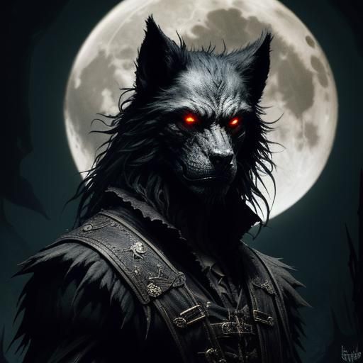 Eerie Werewolf Figure in Dark Gothic Illustration