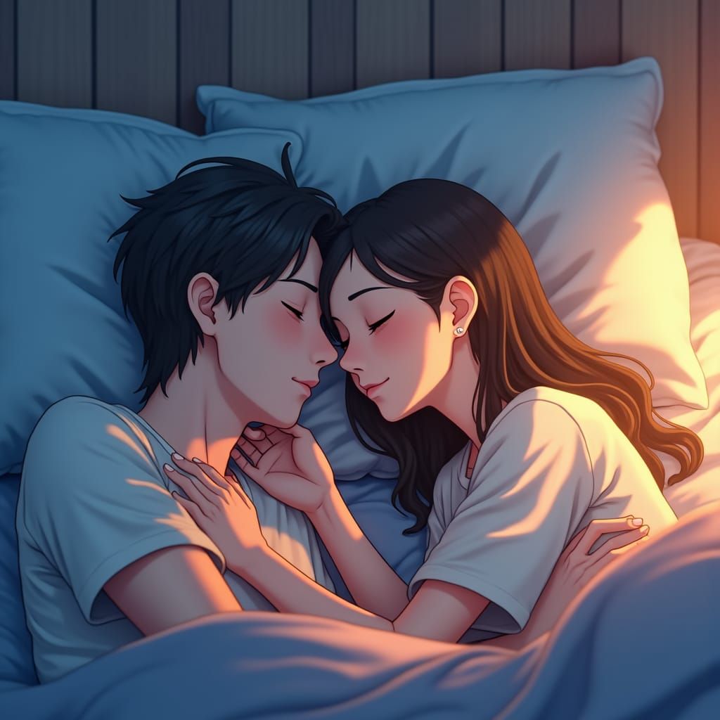 Dreamy Anime Couple in Tender Embrace