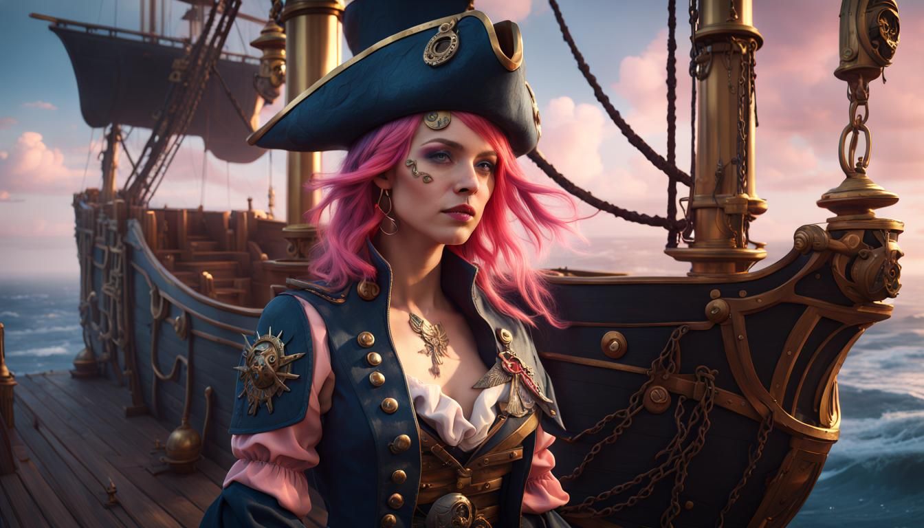 Pirate with Mechanical Arm on Golden Ship