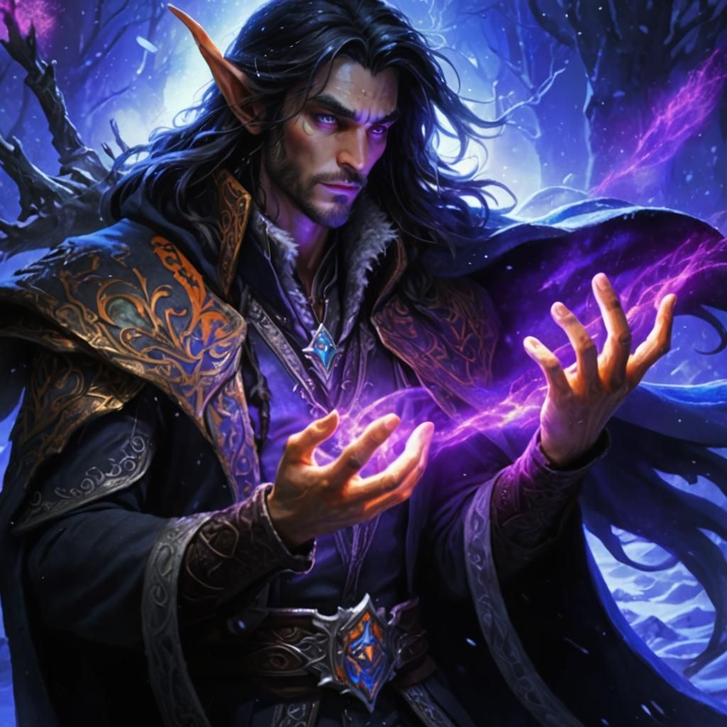 Snow Elf Mage Walking Through Frozen Tundra