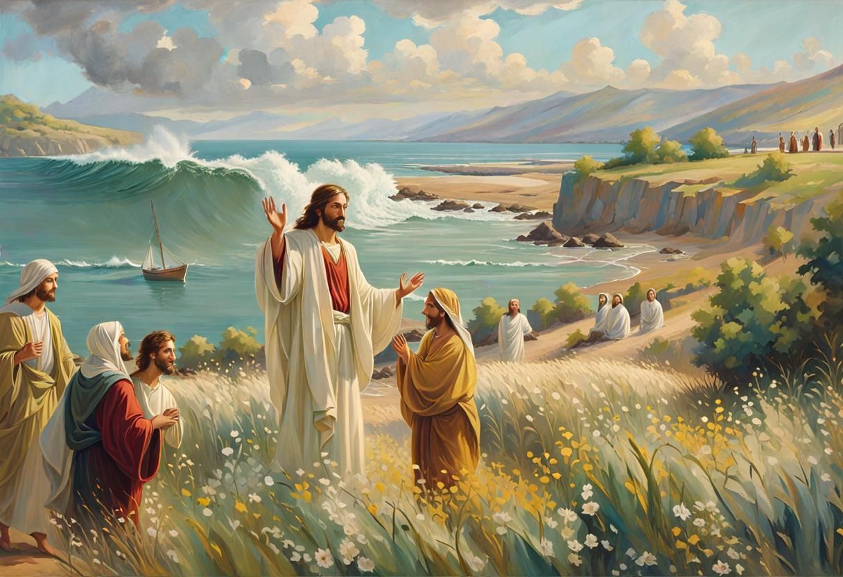 Jesus and Apostles Seascape in Watercolor Style