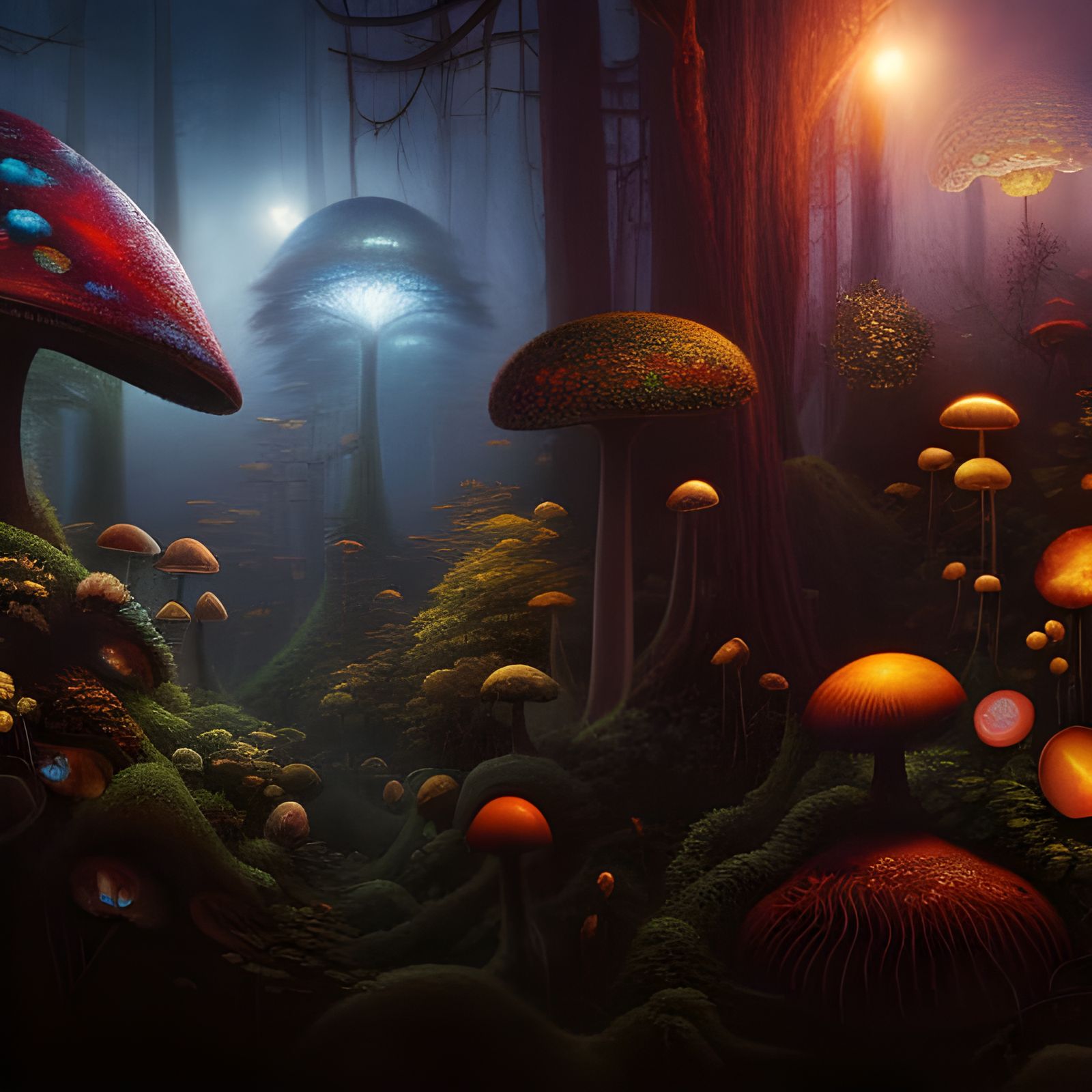 Fairies and Sprites in a Giant Mushroom Forest