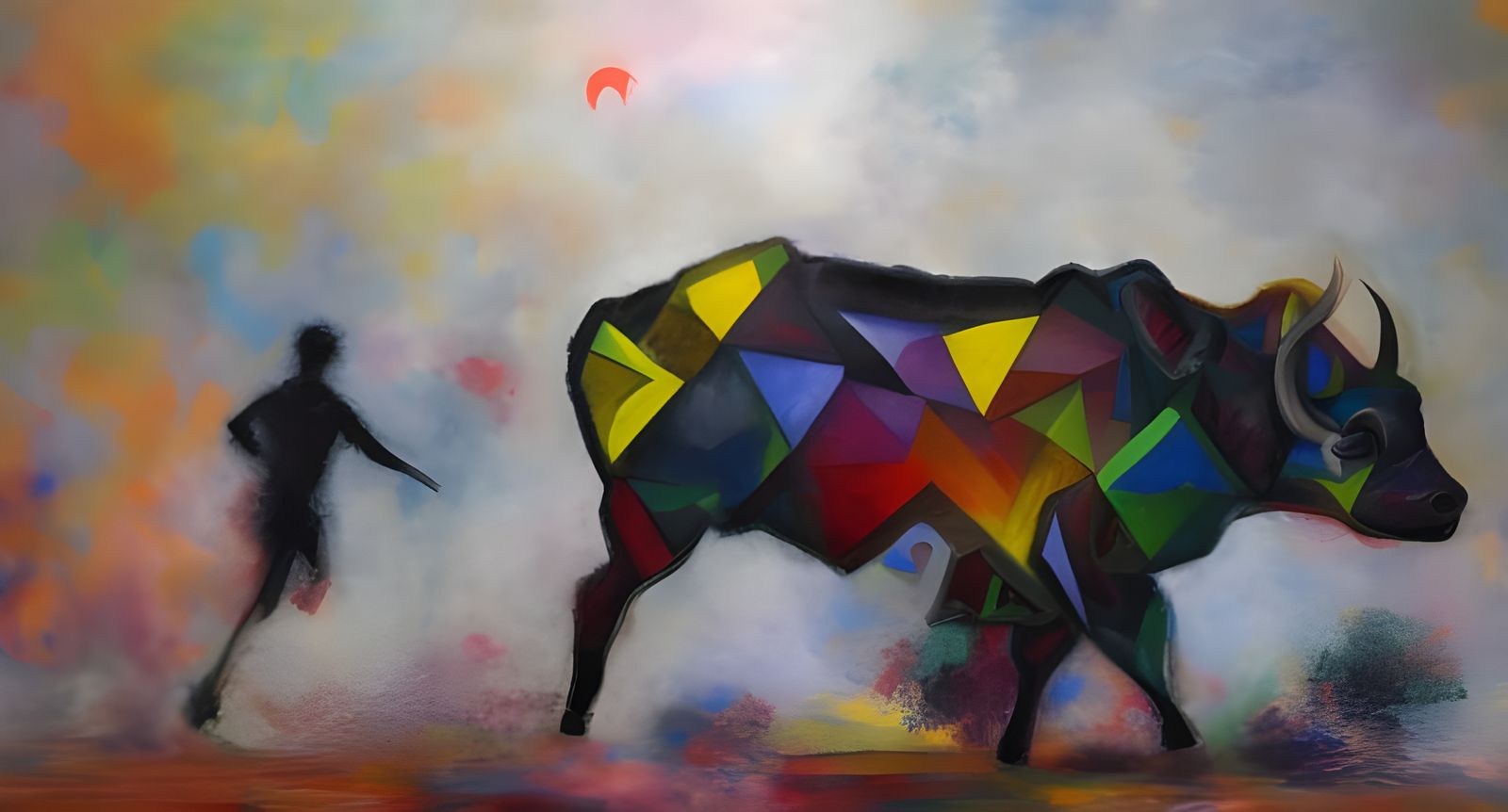 Hyperrealistic Bull in Kandinsky-Inspired Dreamcore Style