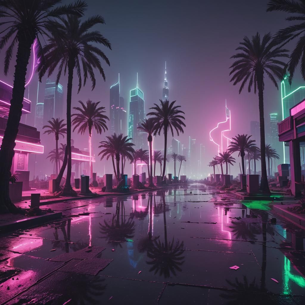 Synthwave Graveyards in Neon Dubai Nightscape
