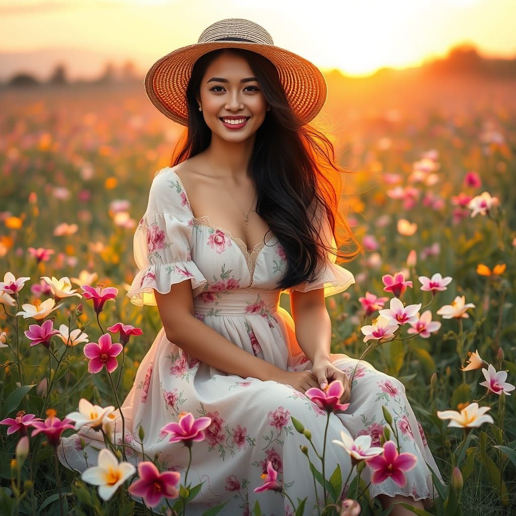 Woman in Meadow, Romantic Realism Style