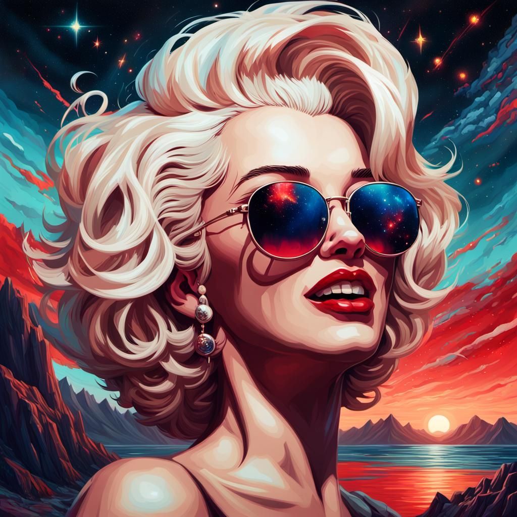 Marilyn Monroe Cyberpunk Portrait with Cosmic Hair