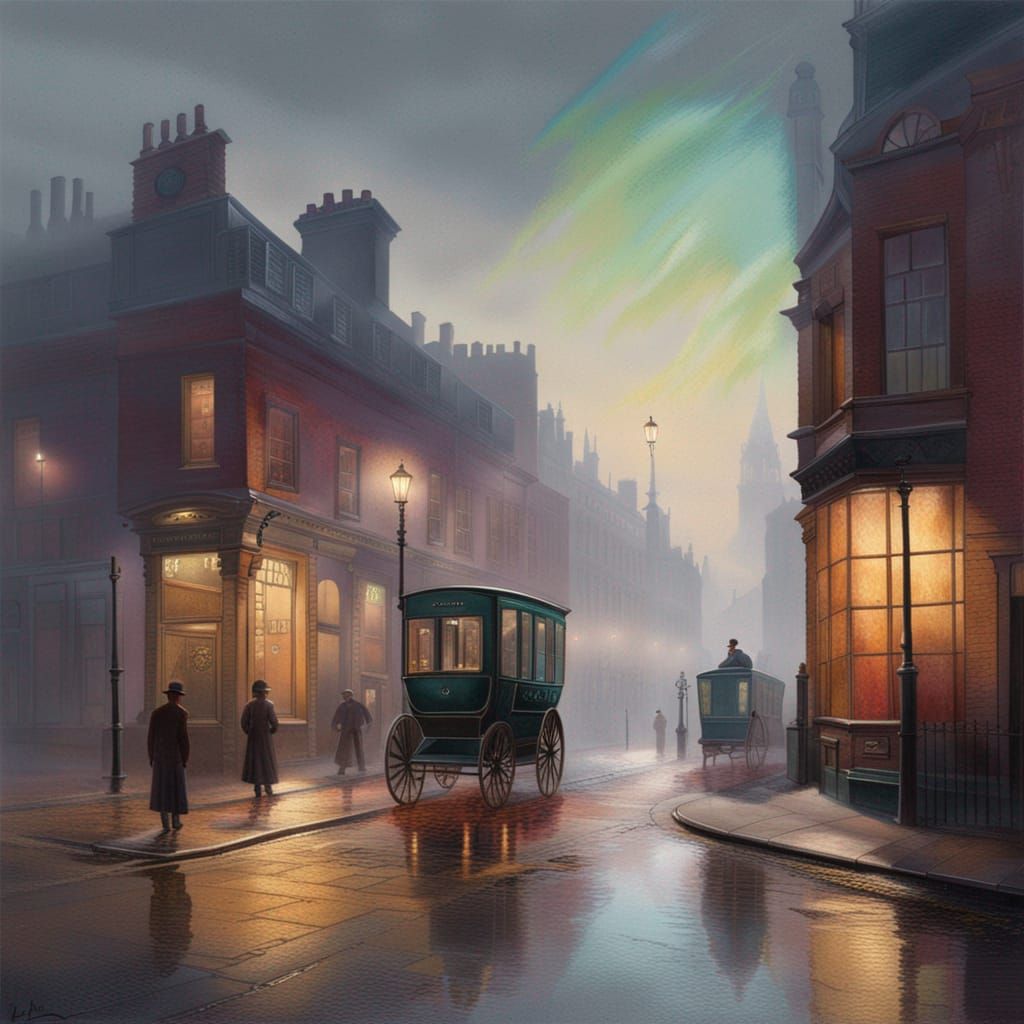 Misty London Street: Gouache Painting with Volumetric Lighti...