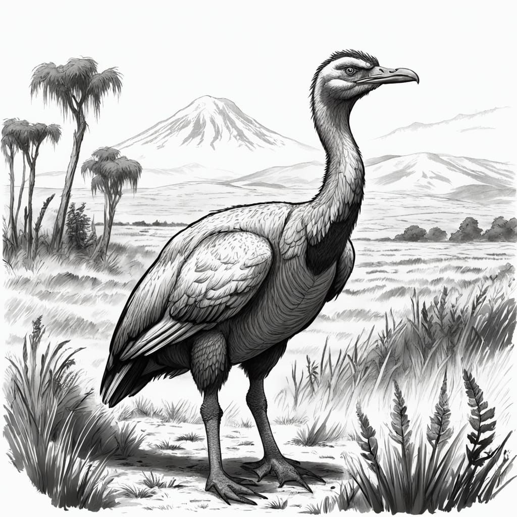 Moa: Extinct Giant Bird in Field Sketch