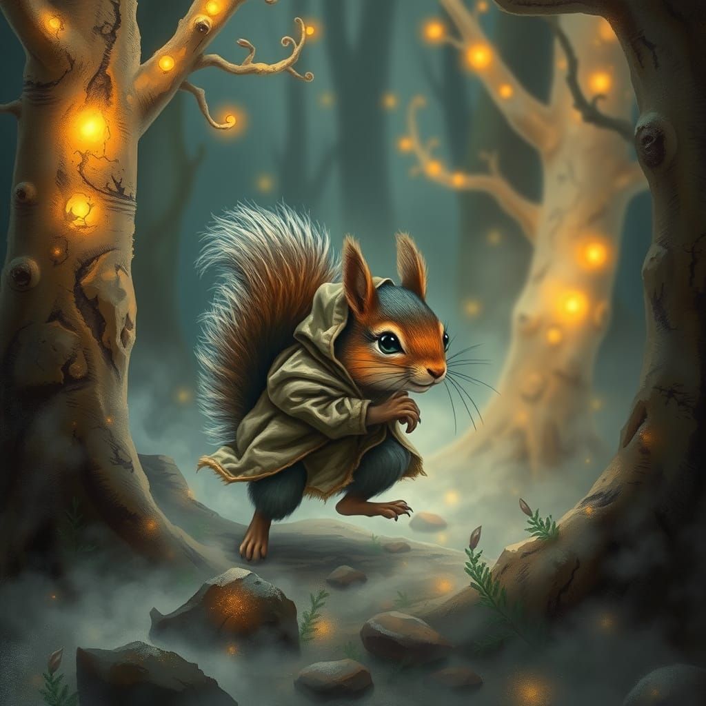 Adventurous Squirrel in Ethereal Fantasy Style