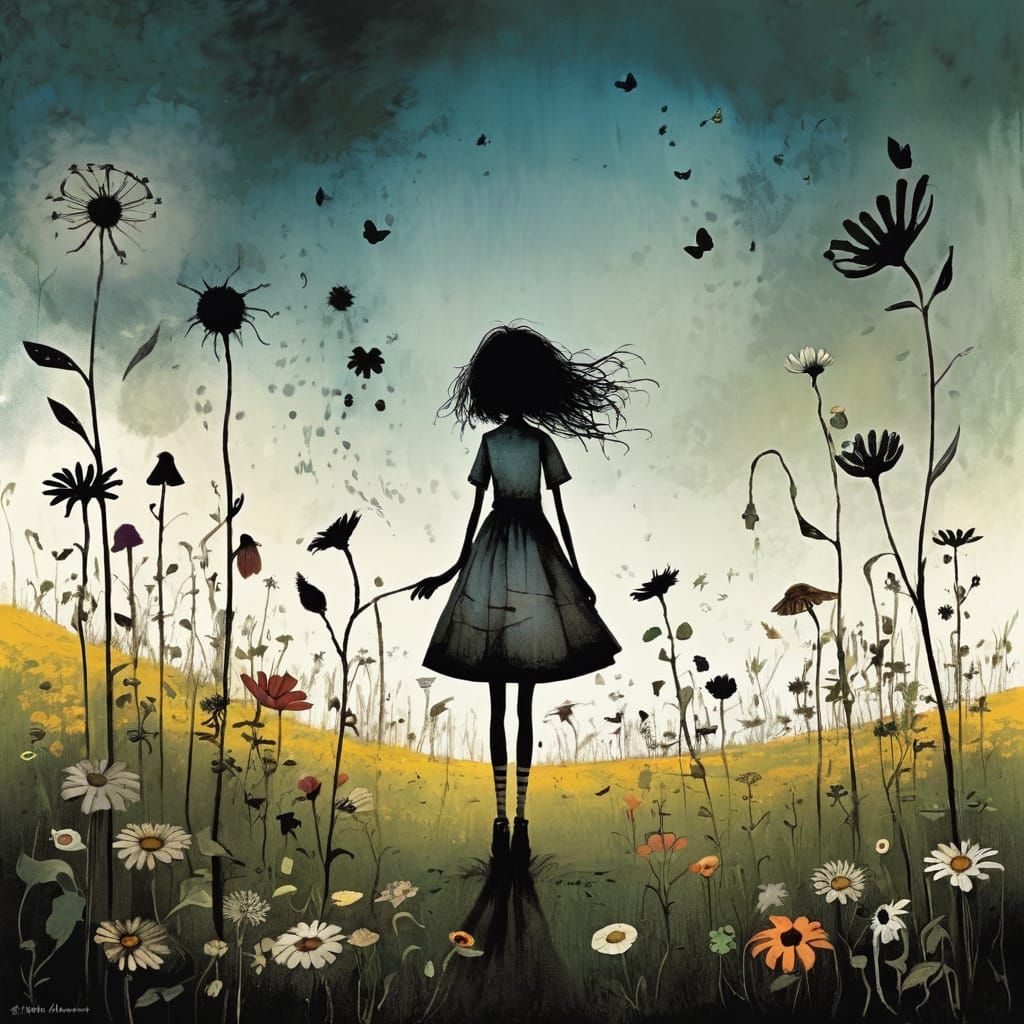 Wildflowers in a Dark Comic Art Style