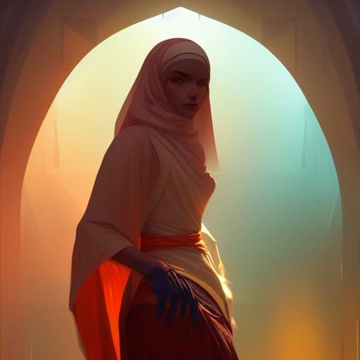 Muslim Girl Portrait in Hyperdetailed Splash Art Style