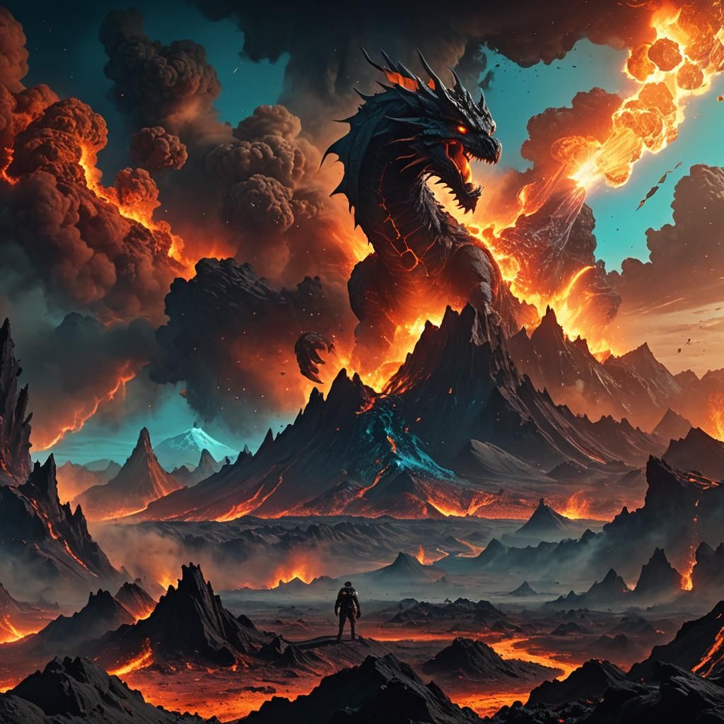 Volcanic Dragon on Alien Planet: Fantasy Concept Art