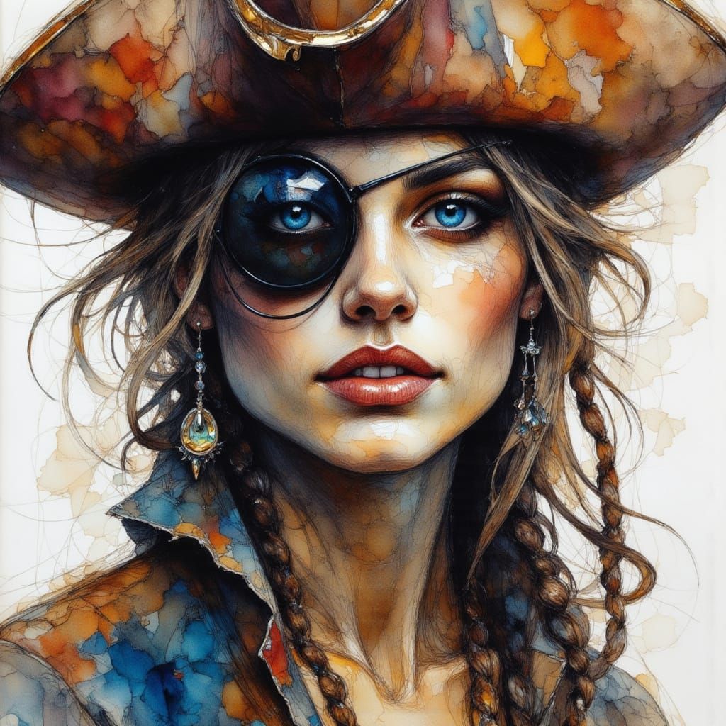 Pirate Portrait with Alcohol Ink and Charcoal Effects