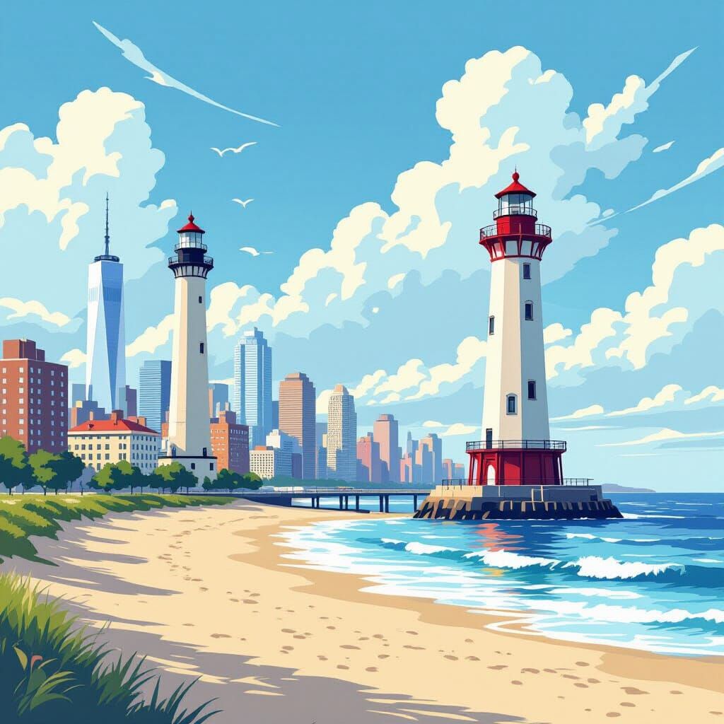 Vibrant New Jersey Coastal Cityscape Illustration