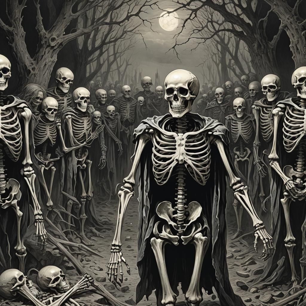 Skeletal Horror in the Style of Doré and Rutkowski