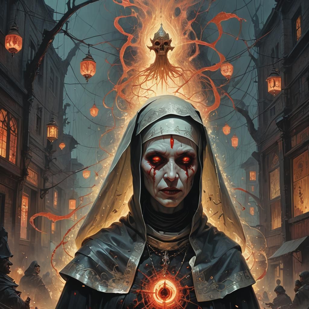 Demonic Nun Portrait in Hyperrealistic Fantasy Style